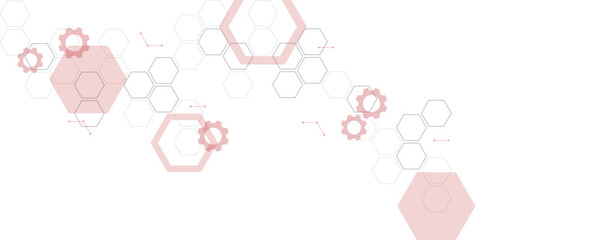 Aufkleber - Abstract gray and red color geometric hexagon pattern. Creative medical science and technology background design.