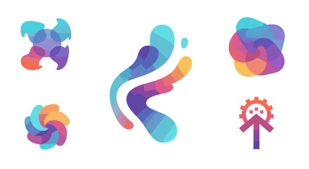 Fototapete - Collection of abstract shapes with vibrant gradient colors on a clean white background design view