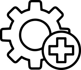 Poster - Gear with a plus sign inside a circle icon representing settings and additions