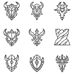 Poster - Vector illustration collection of nine stylized heraldic crests and fantasy shield designs