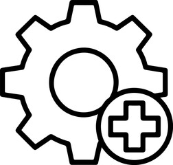 Poster - Gear with a plus sign icon representing settings and adding new features
