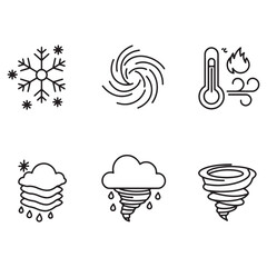 Poster - Vector illustration of simple line art weather icons depicting natural climate conditions