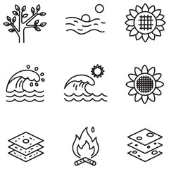 Poster - Vector set of minimalistic nature and weather icons with outlined black design
