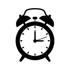Poster - Black alarm clock icon showing five minutes to twelve isolated on white background suitable for web design and mobile apps
