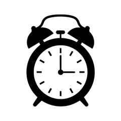 Poster - Black alarm clock icon showing seven oclock time isolated on white background suitable for web design and mobile applications