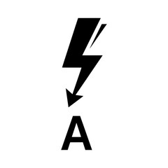 Poster - Black Ampere icon with lightning bolt signifying electrical current isolated on white background This vector graphic is ideal for electrical engineering and technology applications