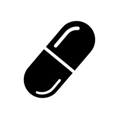 Poster - Black capsule pill icon isolated on white background suitable for medical websites and applications