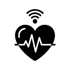 Poster - Black heart rate monitor icon with wireless signal indicator a vector graphic suitable for health apps and websites