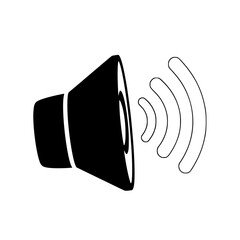 Poster - Black speaker icon with sound waves emanating from it isolated on white background suitable for websites and apps