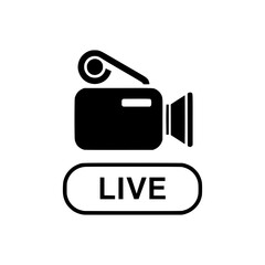 Poster - Black video camera icon with a Live button below suitable for broadcasting and streaming applications
