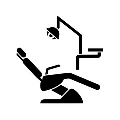 Poster - Dental chair icon with overhead light and tray a black and white vector graphic suitable for medical and dental websites and applications