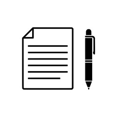 Poster - Document and Pen Icon Black and White Vector Graphic for Website and App Design