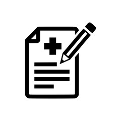 Poster - Medical prescription form icon with pencil a simple black and white vector graphic for healthcare websites and applications