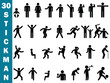 © Hkpixel - Stickman activity icon set - showing diverse human actions and poses including walking, working, dancing, jumping, sitting