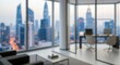 © Dmitry - Blurred office room with cityscape view. Modern corporate workspace for business and finance. Abstract background for presentation.