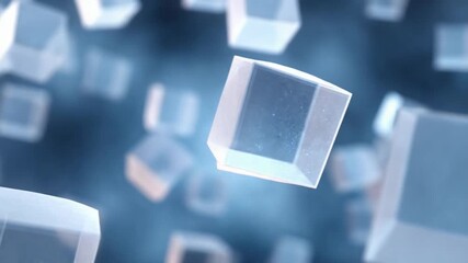 Poster - Abstract Geometric Cubes: A collection of translucent, geometric cubes floats amidst a hazy, ethereal atmosphere, inviting exploration of form and dimension.