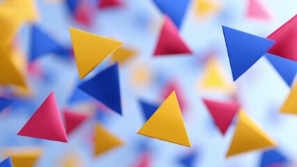 Poster - Floating Color Geometry: A visually striking composition featuring dynamic, colorful triangular shapes, suspended in a moment of abstract harmony against a soft background.