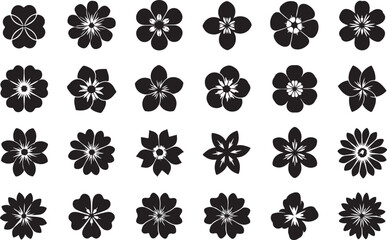 Poster - Collection of black and white floral silhouettes isolated on transparent background