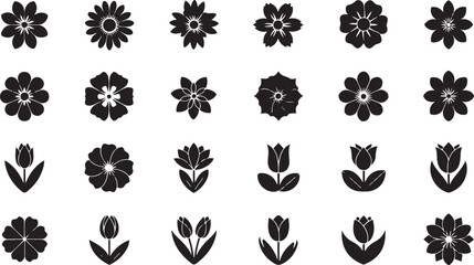 Poster - Collection of black floral silhouettes isolated on transparent background