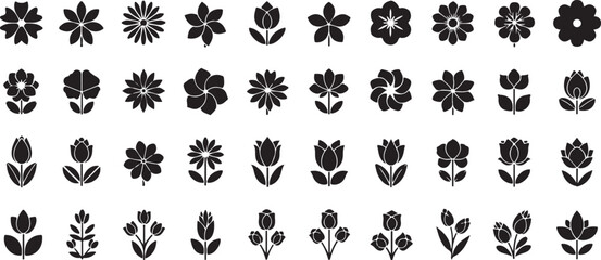 Poster - Collection of small floral silhouettes isolated on transparent background