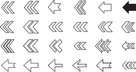 Poster - Collection of hand drawn arrow icons pointing left isolated on transparent background