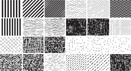 Poster - Collection of diverse black and white textures and patterns isolated on transparent background