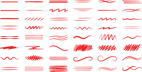 Poster - Collection of decorative red and gold swirls and lines isolated on transparent background
