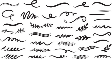 Poster - Collection of hand drawn swirls and flourishes isolated on transparent background