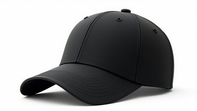 A black baseball cap with a smooth surface.