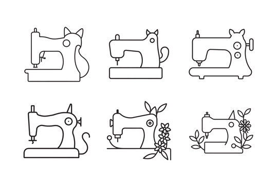 modern electric sewing machine line art set bundle on the white background.business concept. 