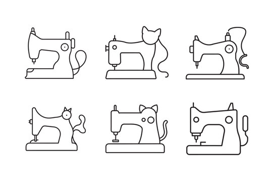 modern electric sewing machine line art set bundle on the white background.business concept. 