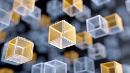 Poster - Digital Cube Abstraction: An array of translucent, geometric cubes floats in a visually striking digital design, hinting at interconnectedness and innovation.