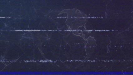 Poster - Initializing rotating wireframe globe shifting continents scanning lines showing static glitch