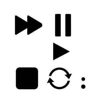 A collection of media player control icons in black on a white background