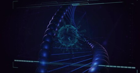 Aufkleber - Upon appearing, DNA helix and viral sphere rotating, shifting and visualizing molecular interaction