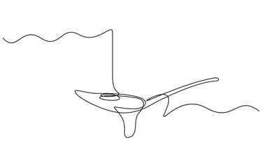 Aufkleber - Continuous one line drawing of honey in spoon, Single line drawing illustration of fresh honey drips from a spoon. Editable outline