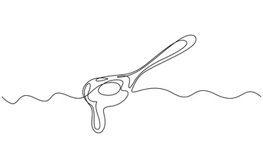 Aufkleber - Continuous one line drawing of honey in spoon, Single line drawing illustration of fresh honey drips from a spoon. Editable outline