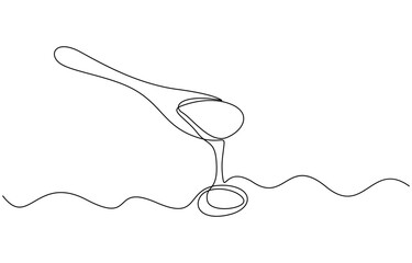 Aufkleber - Continuous one line drawing of honey in spoon, Single line drawing illustration of fresh honey drips from a spoon. Editable outline