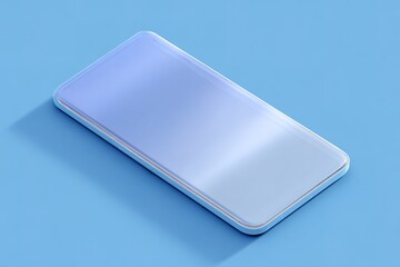 Poster - Modern smartphone lying on a blue background with sleek design and minimalistic style