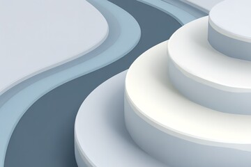 Fototapete - Abstract design features layered curves in gray and white tones creating a dynamic visual flow suitable for modern decor or branding