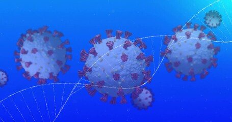 Poster - After five seconds white dotted helix emerging, coiling around virus particles to visualize genome
