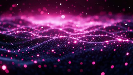 Poster - Vibrant cosmic landscape with shimmering waves and glowing particles in a dark ambience