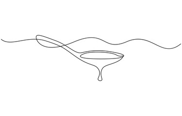 Aufkleber - Continuous one line drawing of honey in spoon, Single line drawing illustration of fresh honey drips from a spoon. Editable outline