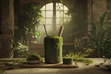 Poster - Explore the tranquility of a serene workspace filled with lush greenery and natural elements