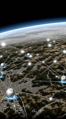 Poster - This showcases a digital network overlay above an urban area, highlighting connections and advancements in technology