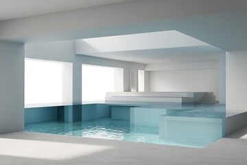 Poster - Contemporary indoor swimming area with minimalist design and natural light during daytime