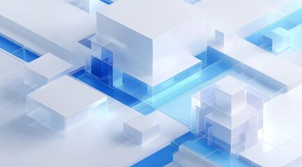 Abstract Geometric Composition with Blue and White Cubes