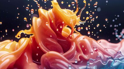 Poster - Colorful water splash displays vibrant hues of orange and blue against a dark background