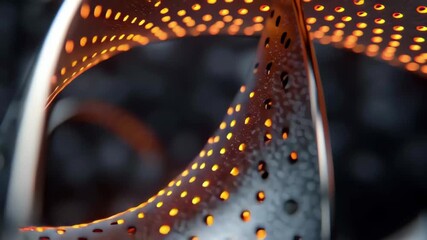 Poster - Creative metallic ribbon with warm glowing light on a dark background highlighting texture and form