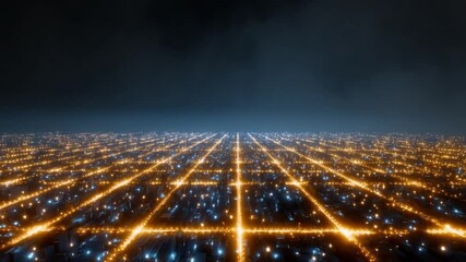 Poster - City Grid at Night: The image presents an expansive city grid, illuminated by countless twinkling lights, under a twilight sky. It embodies the concept of modern urban landscapes.